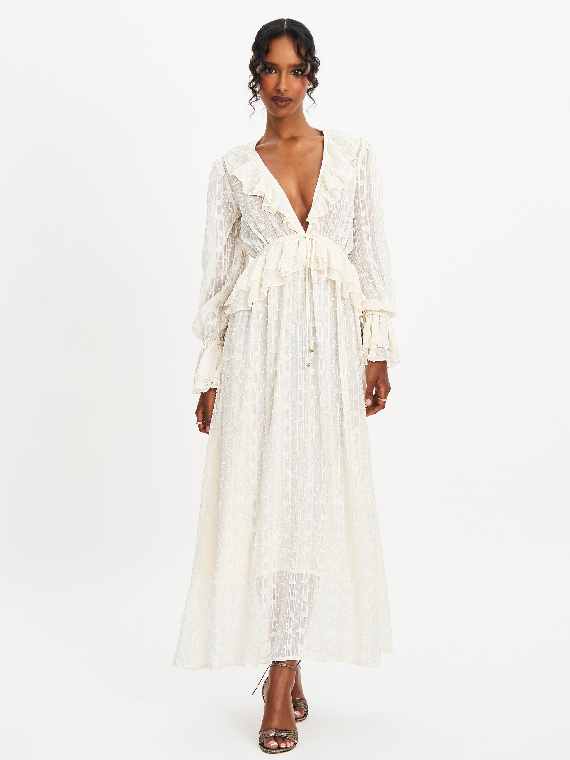 Safiya Jacquard Chiffon Long Sleeve Maxi Dress - HOUSE OF SHE