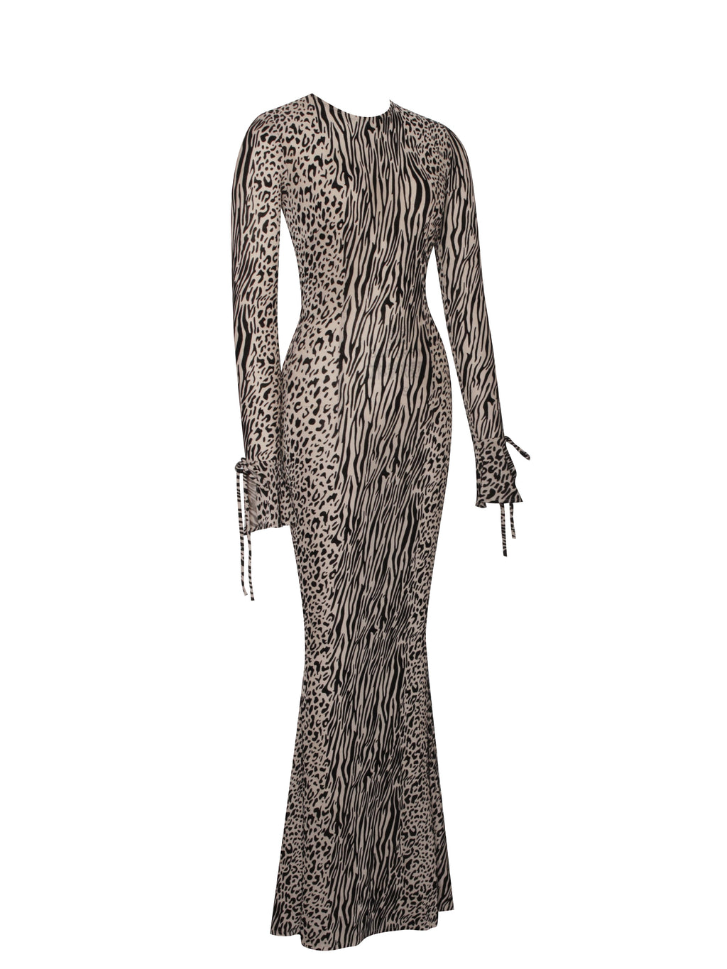 Waylynn Nude Black Animal Print Burnout Velvet Detail Mesh Backless Maxi Dress - HOUSE OF SHE