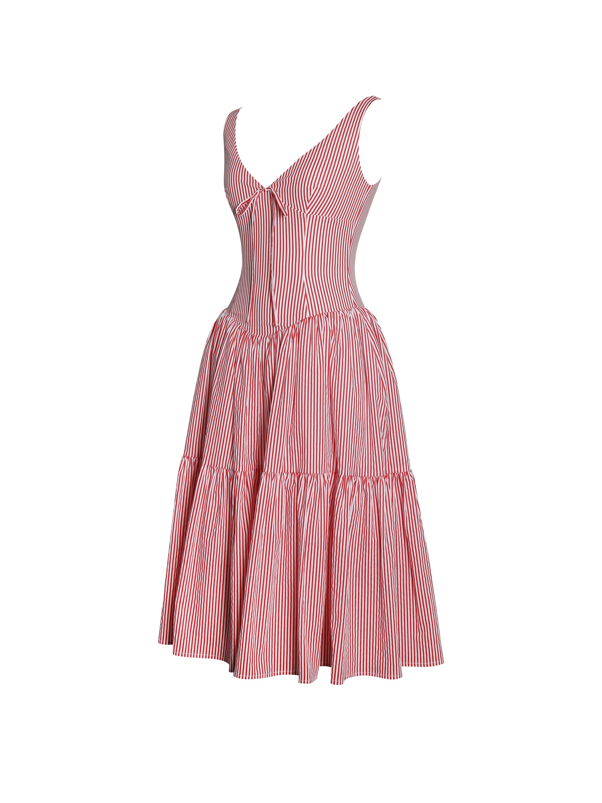 Oceana Red Candy Stripe Drop Waist Midi Dress - HOUSE OF SHE