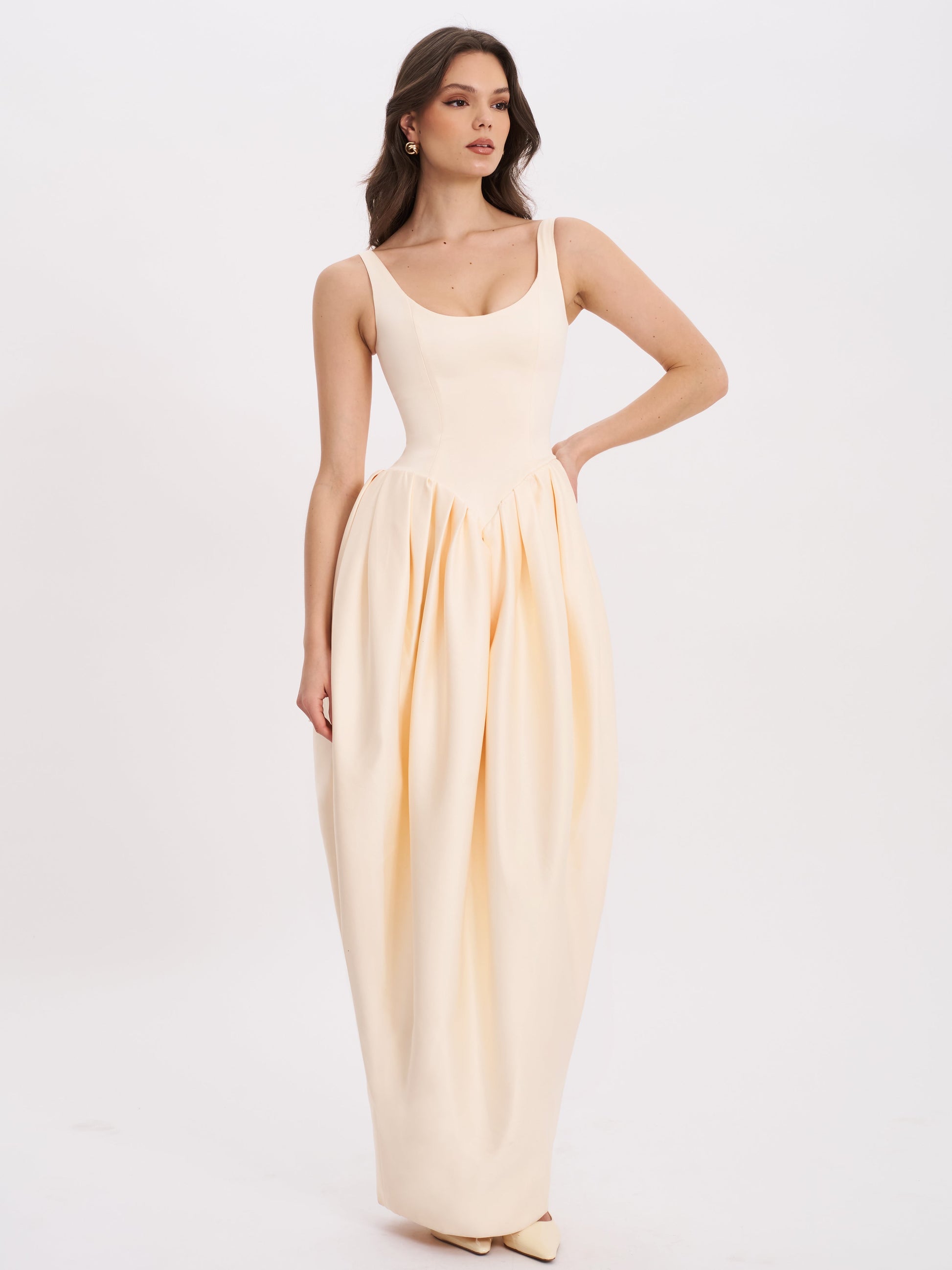 Udana Butter Yellow Drop Waist Tulip Gown - HOUSE OF SHE