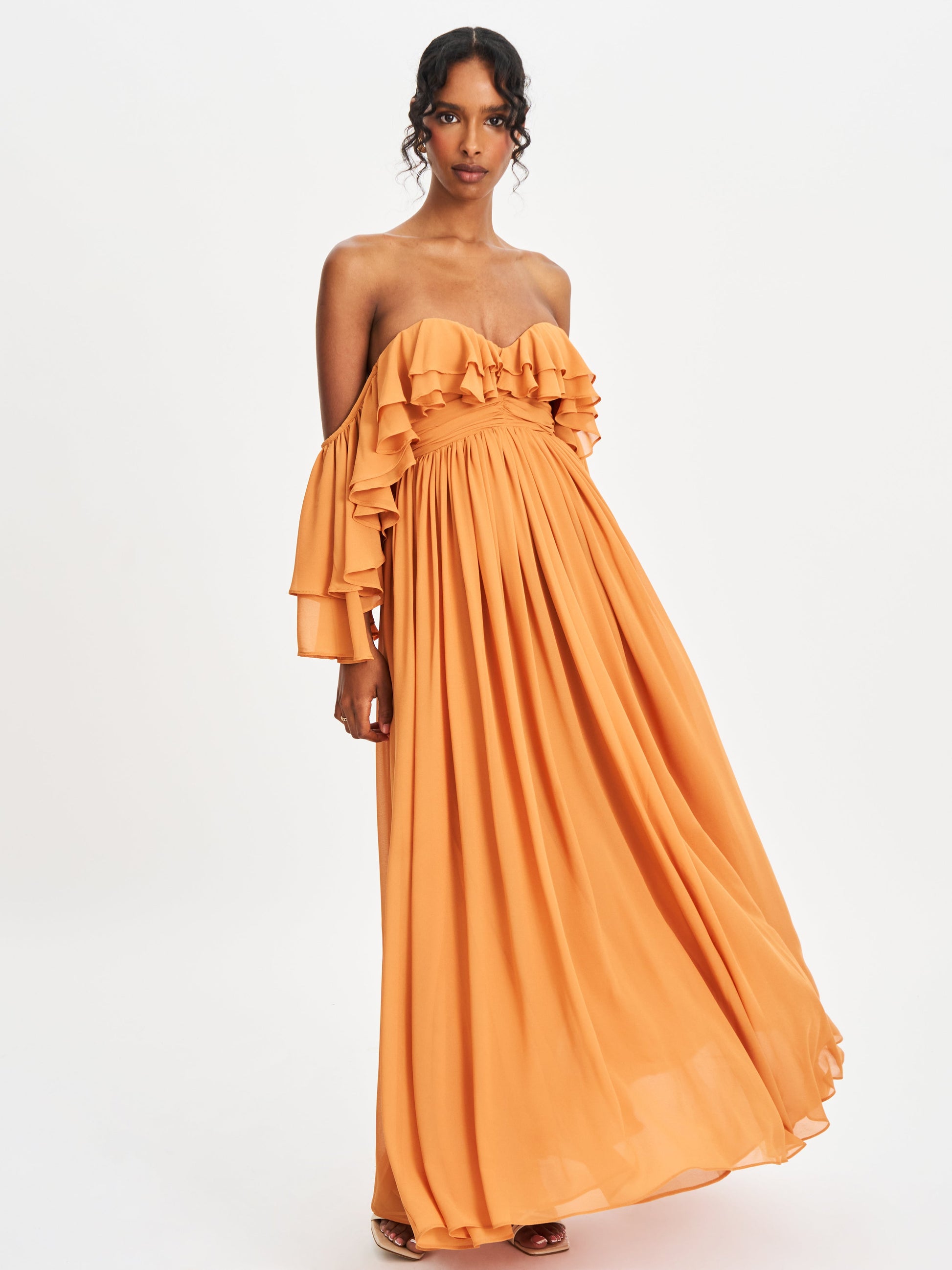 Kaela Brickwork Off Shoulder Chiffon Maxi Dress - HOUSE OF SHE