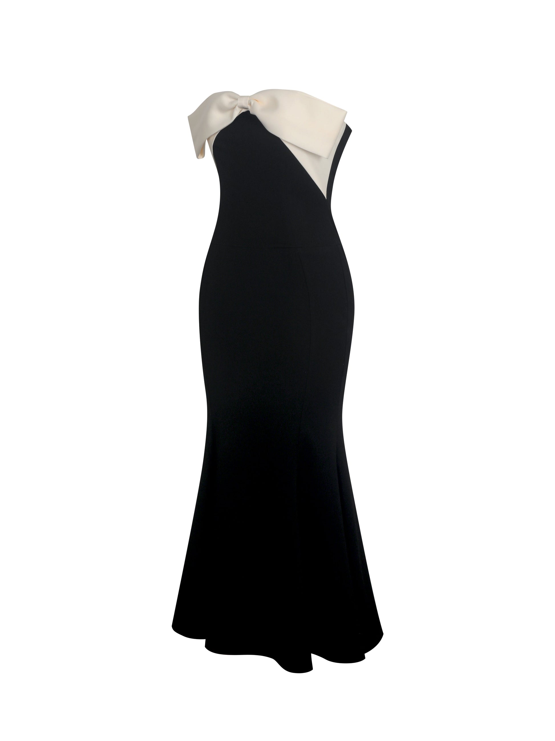 Saige Black Mermaid Midi Dress with Ivory Bow Bustline