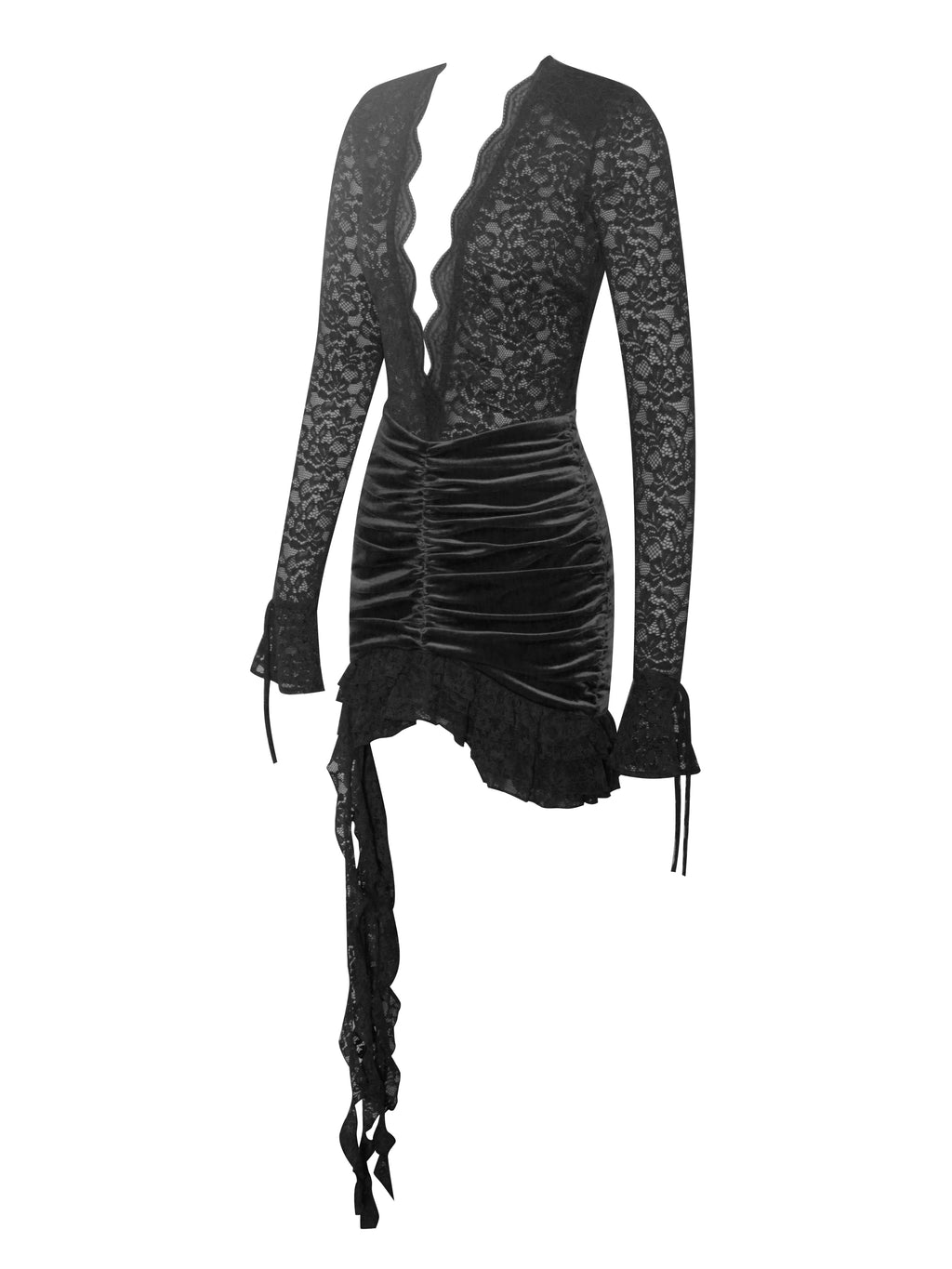 Nadina Black Lace Velvet Mini Dress  HOUSE OF SHE