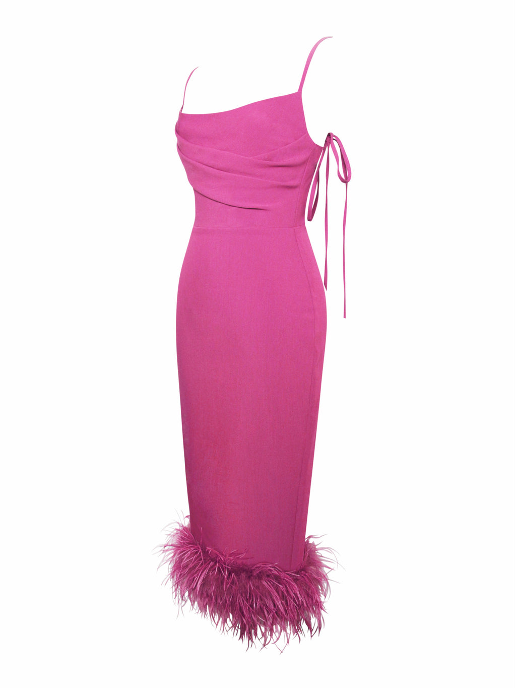 Fiona Fuchsia Feather Trim Bottom Maxi Dress  HOUSE OF SHE
