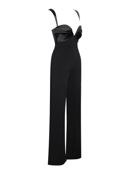 Onika Black Satin and Crepe Jumpsuit  HOUSE OF SHE