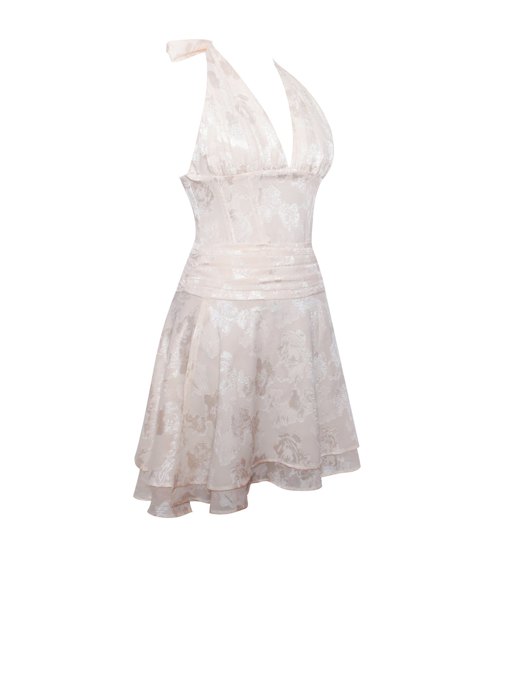 Quintana Jacquard Textured Slit Halter Mini Dress - HOUSE OF SHE