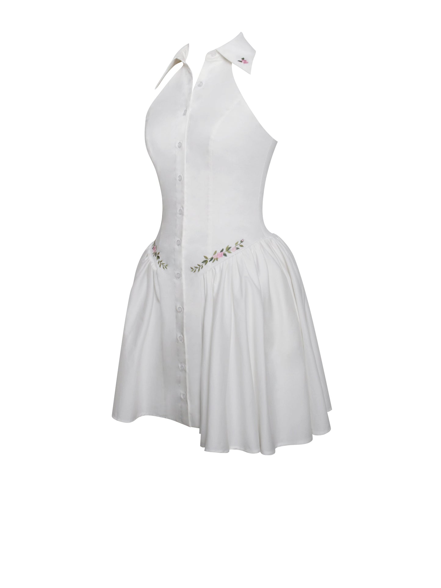 Hailey White Collared Halter Drop Waist Mini Dress