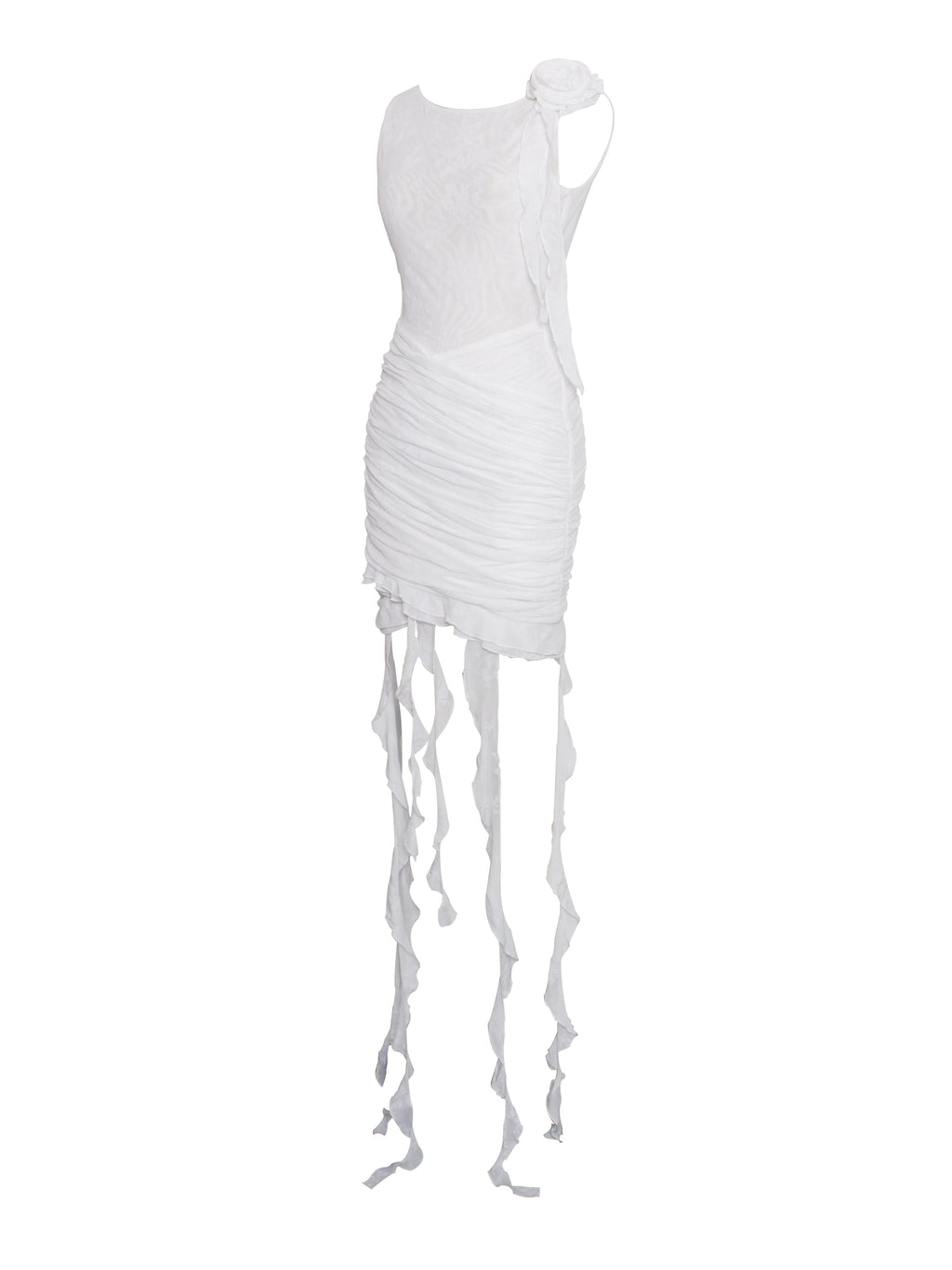 Alaina White Floral Ruffle Mesh Dress - HOUSE OF SHE