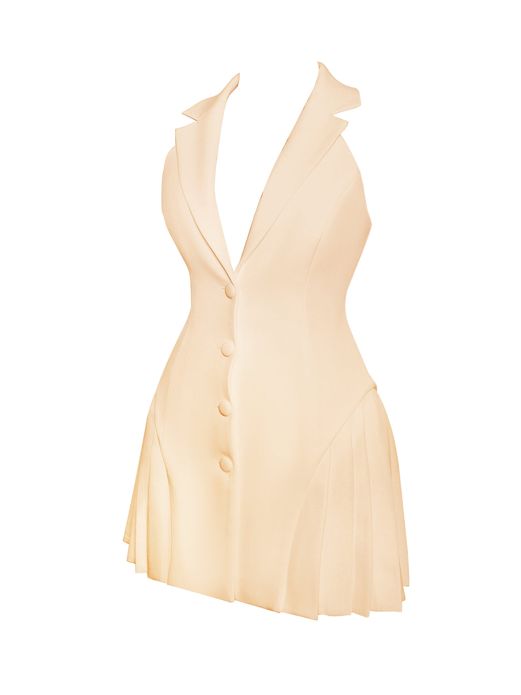 Reyna Beige Pleated Mini Blazer Dress - HOUSE OF SHE