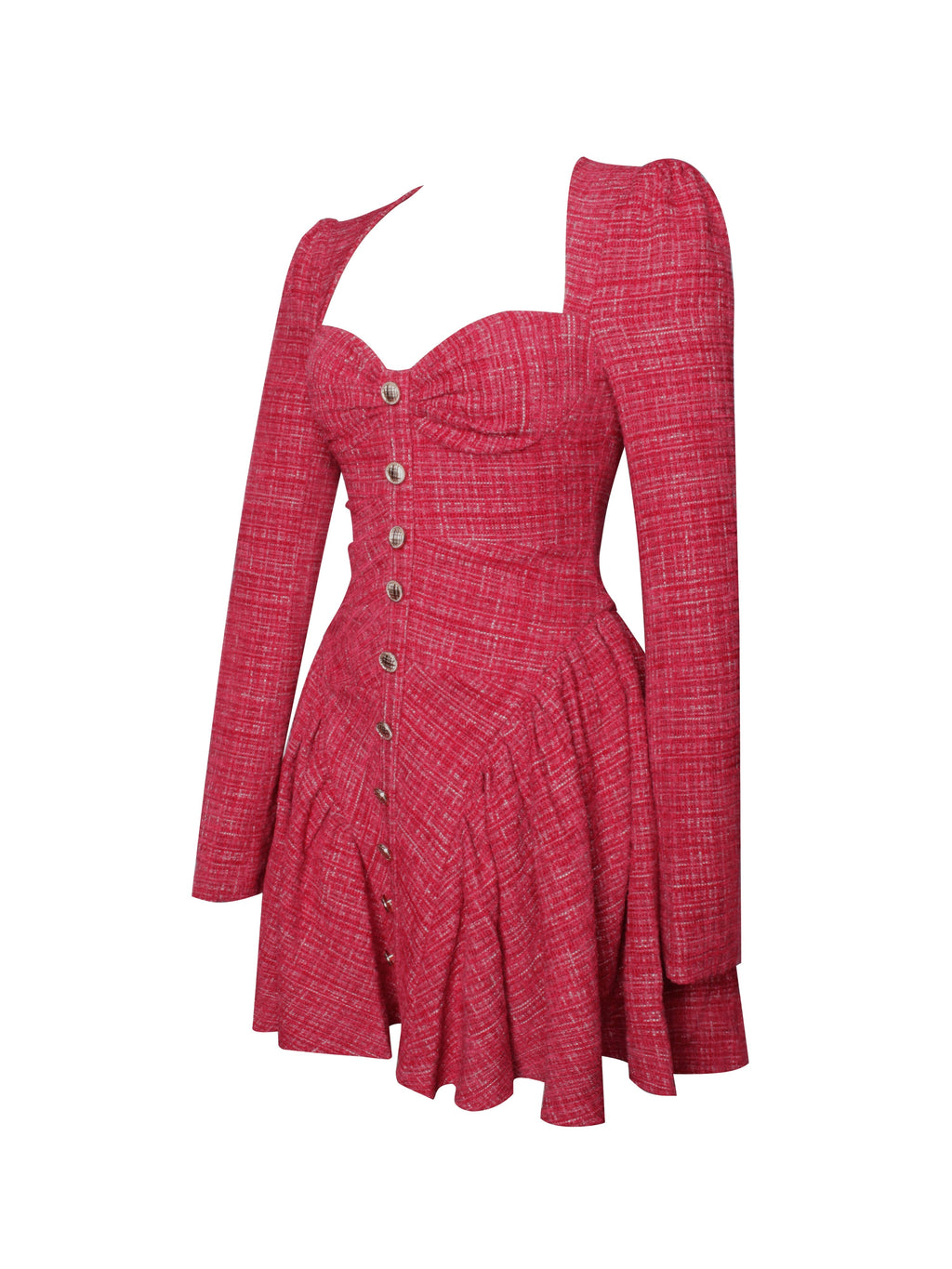 Tae Red Tweed Long Sleeve Drop Waist Mini Dress  HOUSE OF SHE