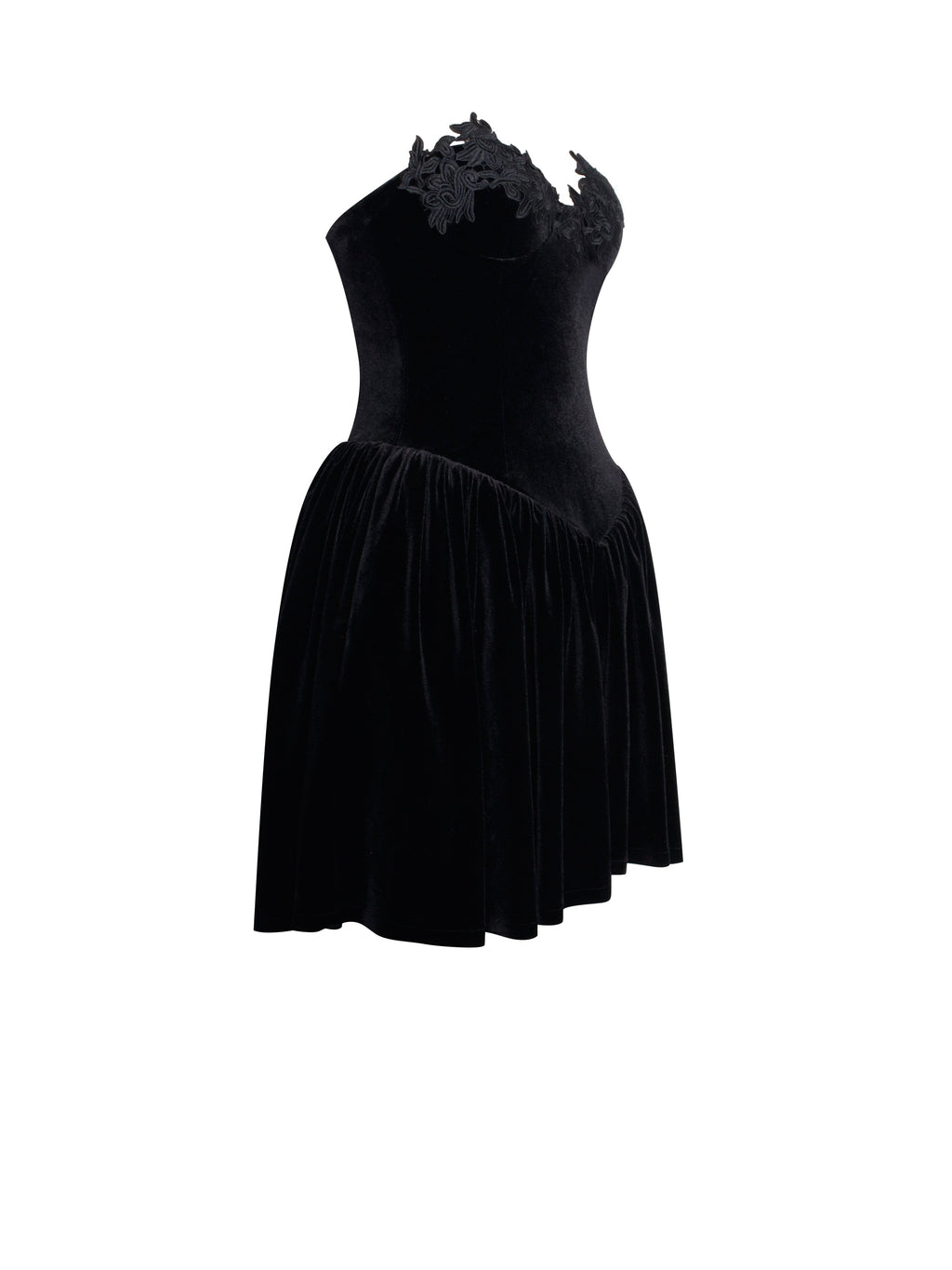 Nora Black Velvet Drop Waist Corset Puffy Mini Dress with Lace Trim - HOUSE OF SHE