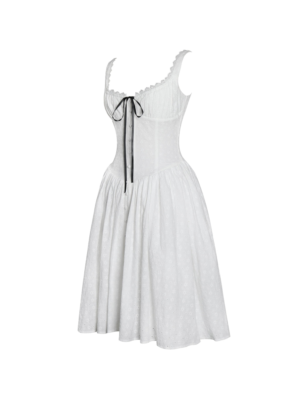 Madison Cotton Eyelet Square Neck Midi Dress - HOUSE OF SHE