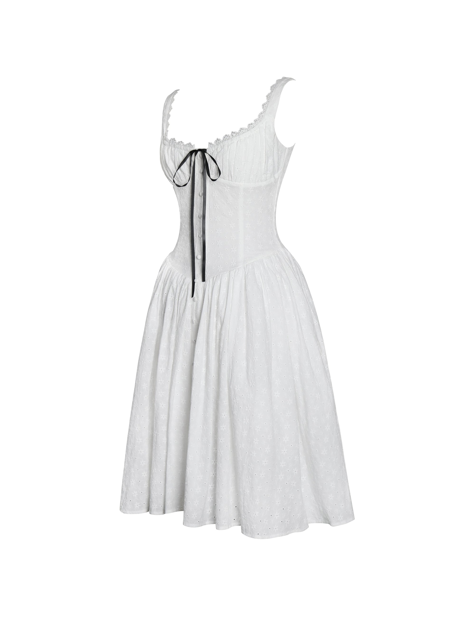 Madison Cotton Eyelet Square Neck Midi Dress - HOUSE OF SHE