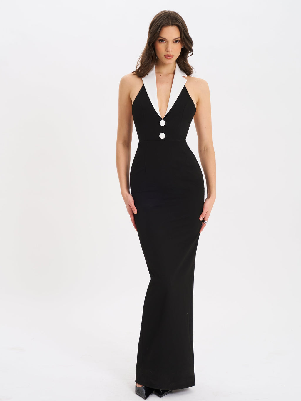 Raelyn Black and White Business Casual Maxi Dress - HOUSE OF SHE