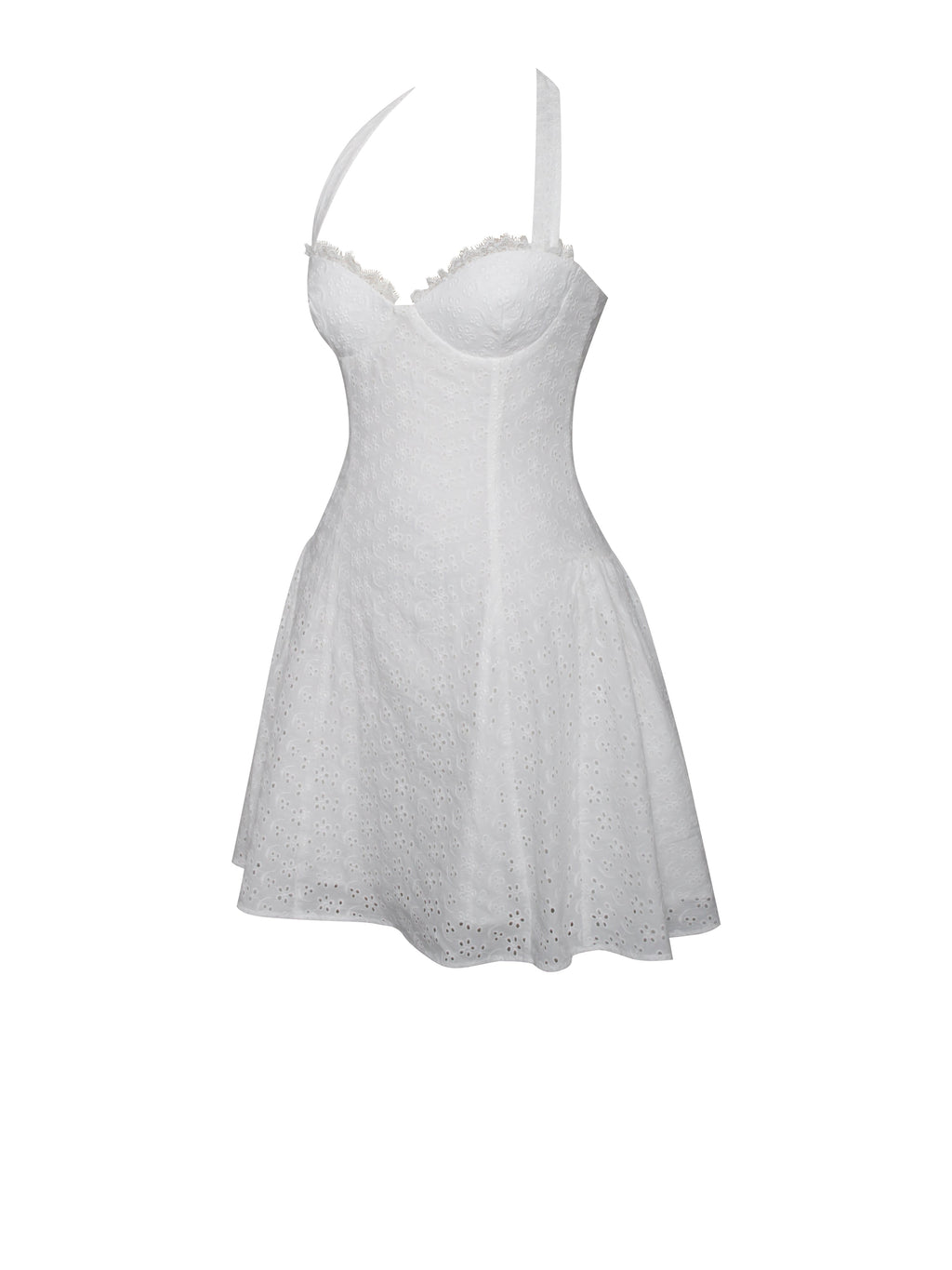 Johana White Eyelet Halter Mini Dress - HOUSE OF SHE