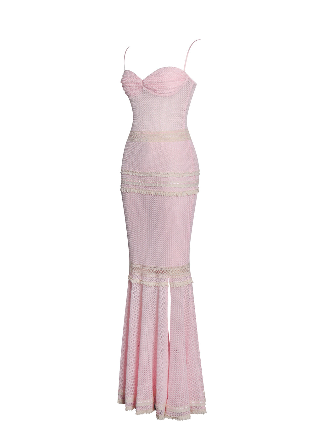 Pallas Pink Lace Trim Crochet Mermaid Maxi Dress - HOUSE OF SHE