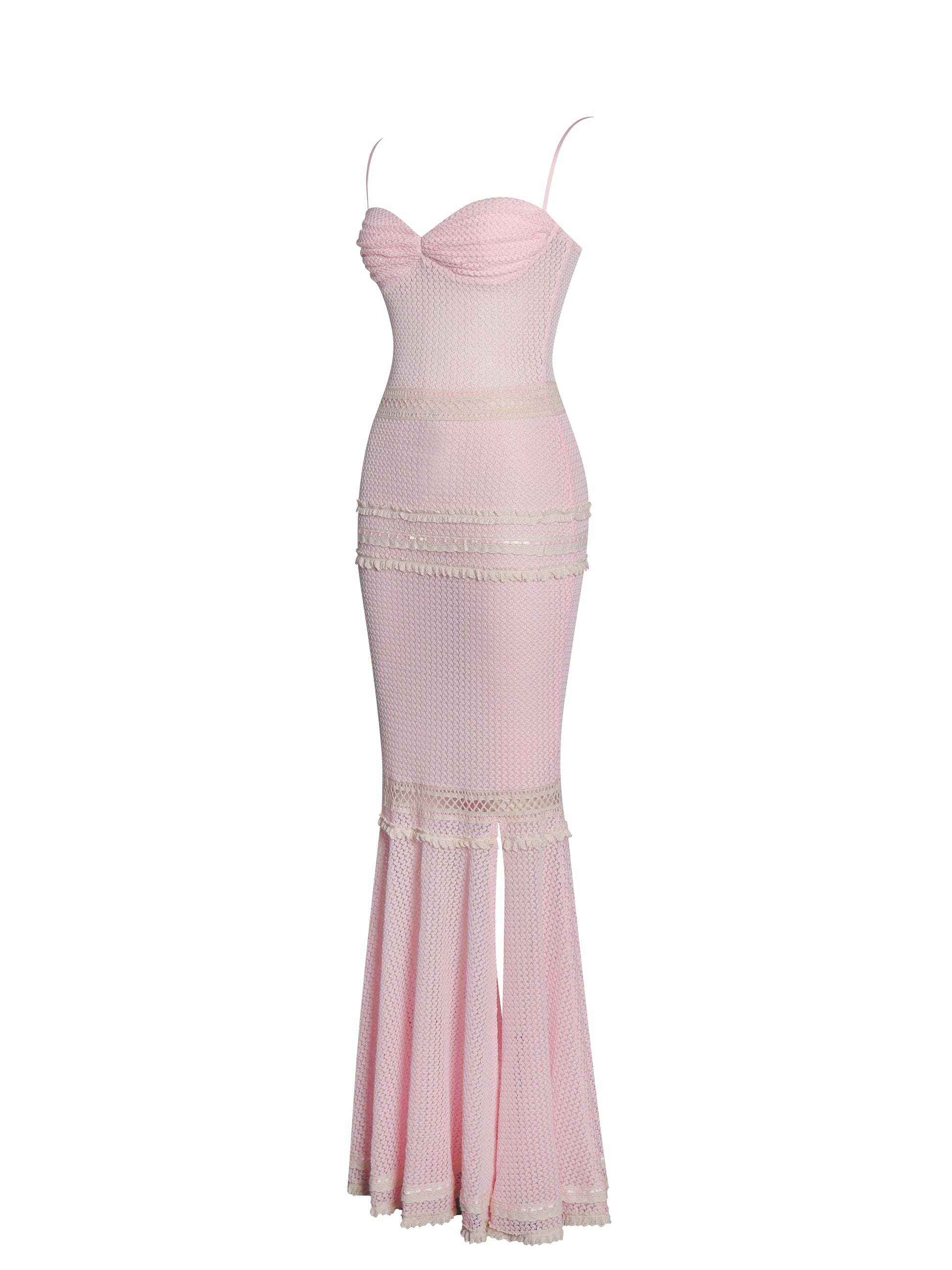 Pallas Pink Lace Trim Crochet Mermaid Maxi Dress - HOUSE OF SHE