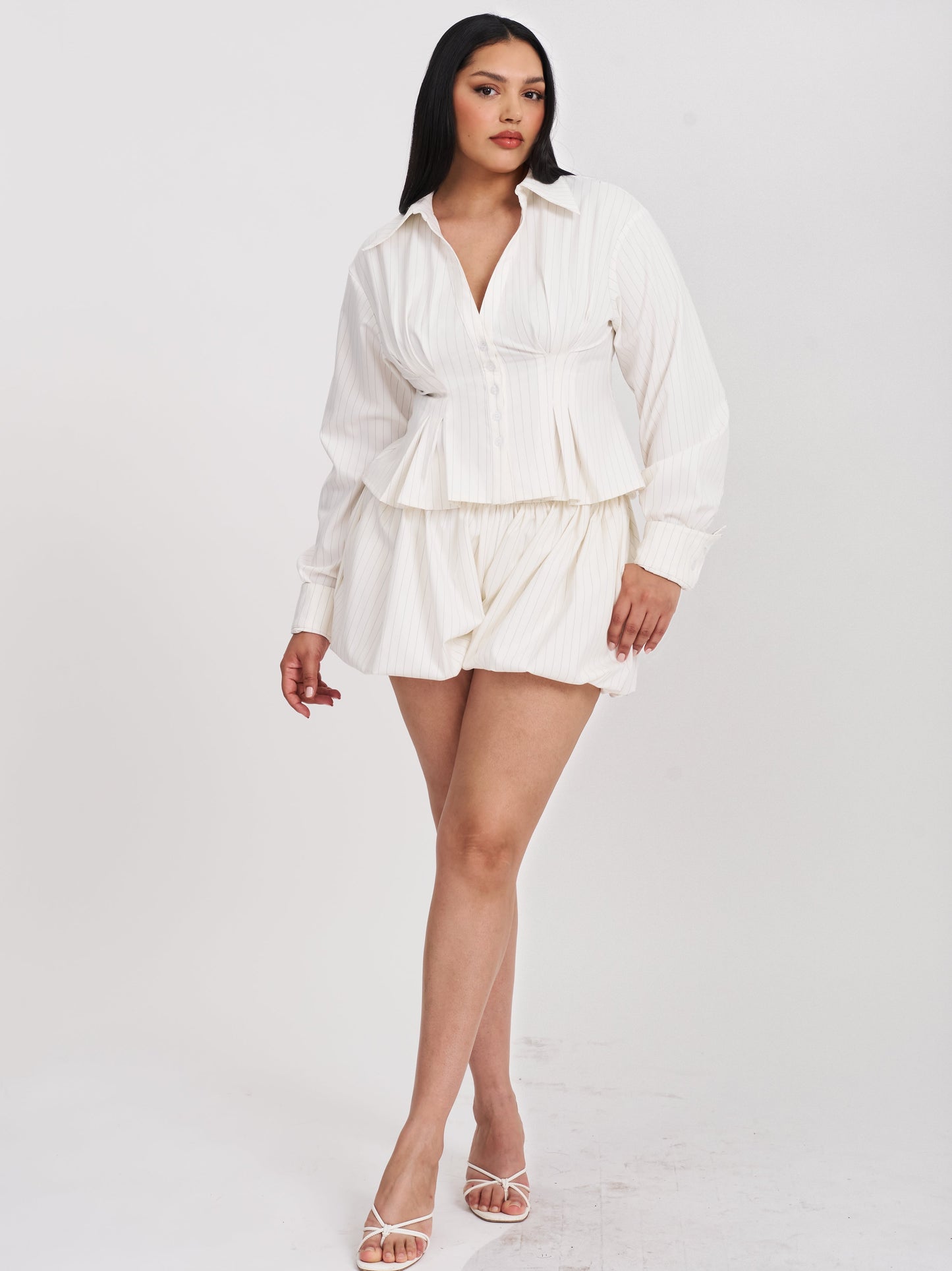 Sylvie White Pinstripe Bubble Shorts