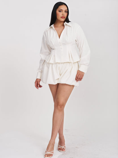 Sylvie White Pinstripe Bubble Shorts