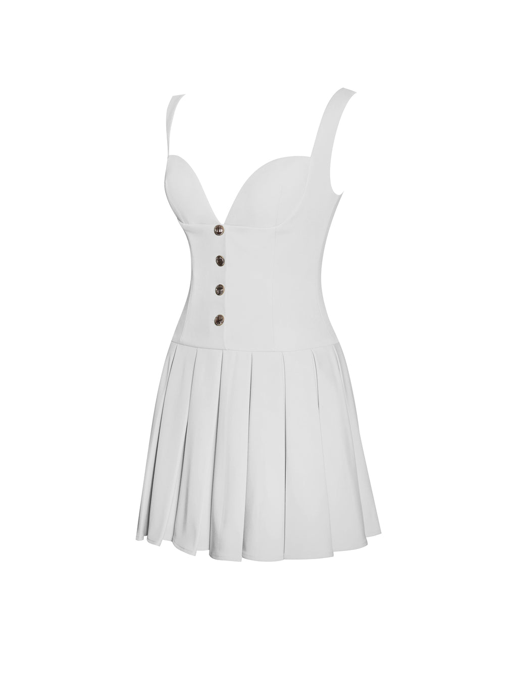 Tala White Sleeveless Pleated Preppy Mini Dress - HOUSE OF SHE