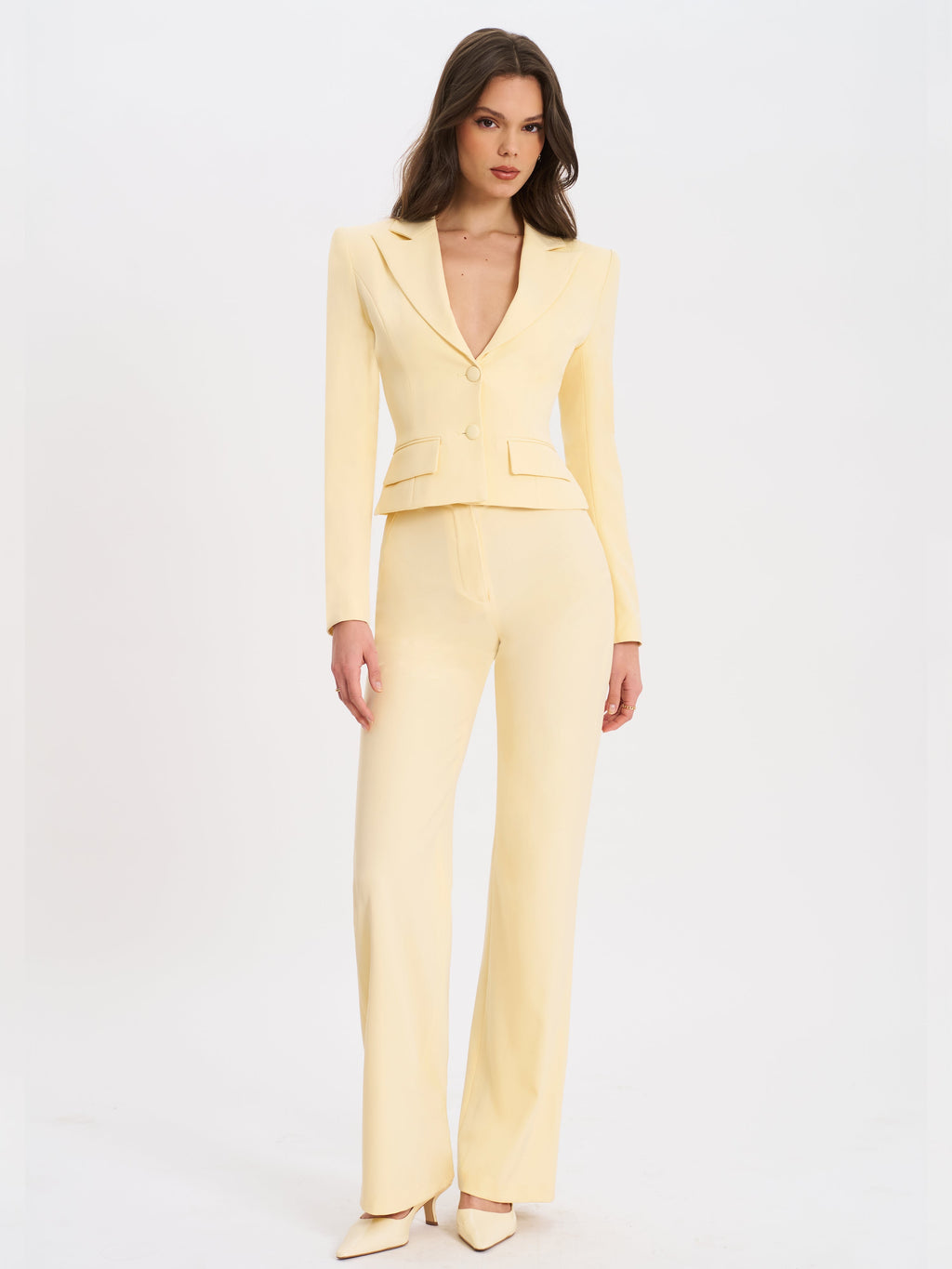 Quinnie Butter Yellow Slim Suit Pants - HOUSE OF SHE