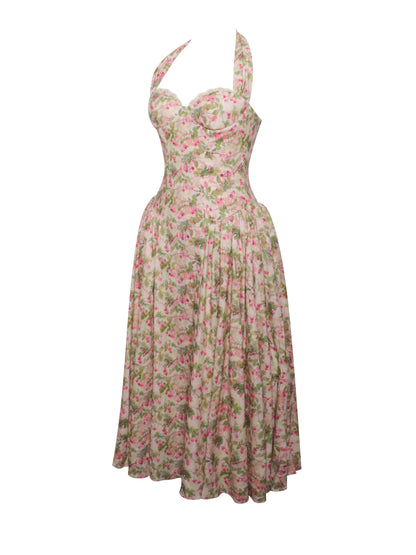 Miya Floral Linen Halter Corset Maxi Dress