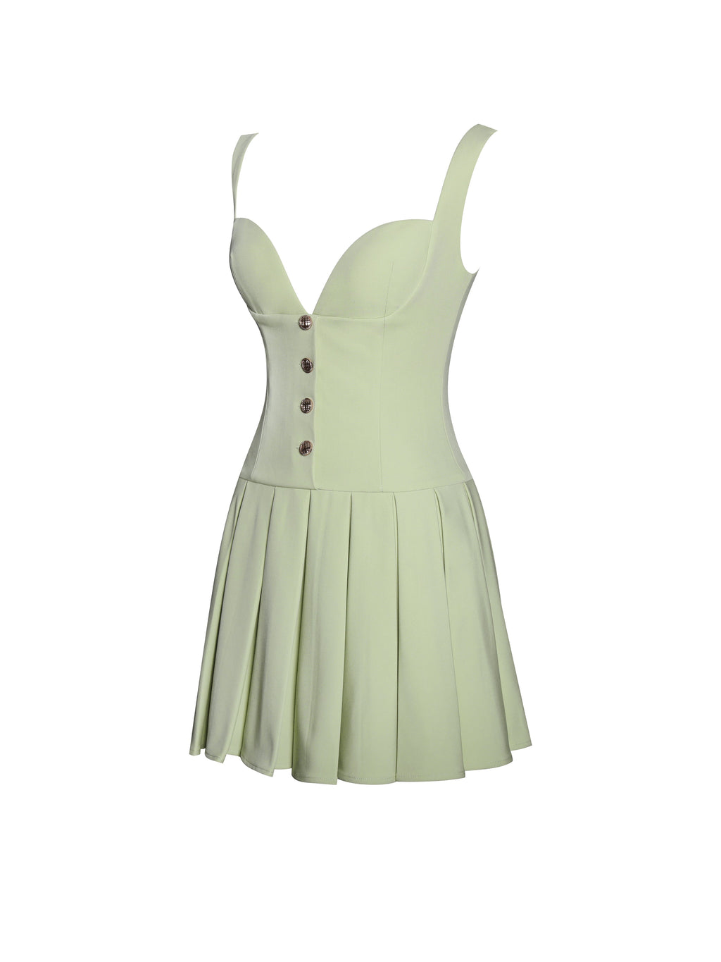 Tala Pistachio Green Sleeveless Pleated Preppy Mini Dress - HOUSE OF SHE