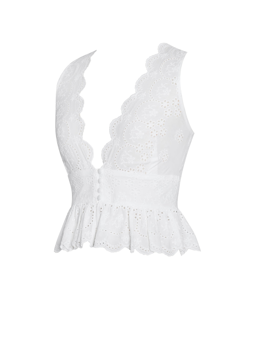 Raia White Eyelet Wave Trim Crop Vest Top - HOUSE OF SHE