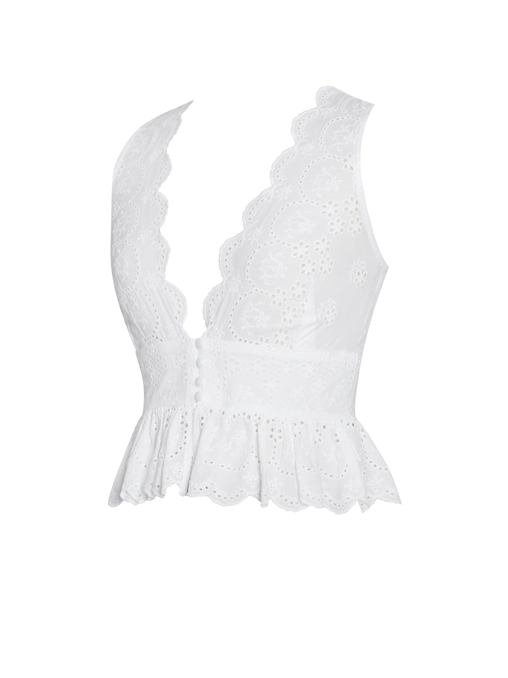 Raia White Eyelet Wave Trim Crop Vest Top - HOUSE OF SHE