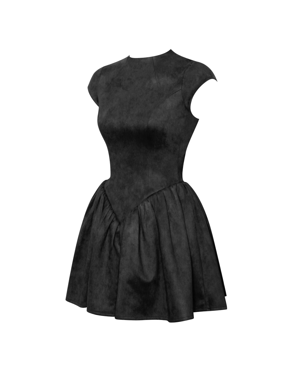 Jacqueline Backless Black Mini Puffy Suede Dress  HOUSE OF SHE