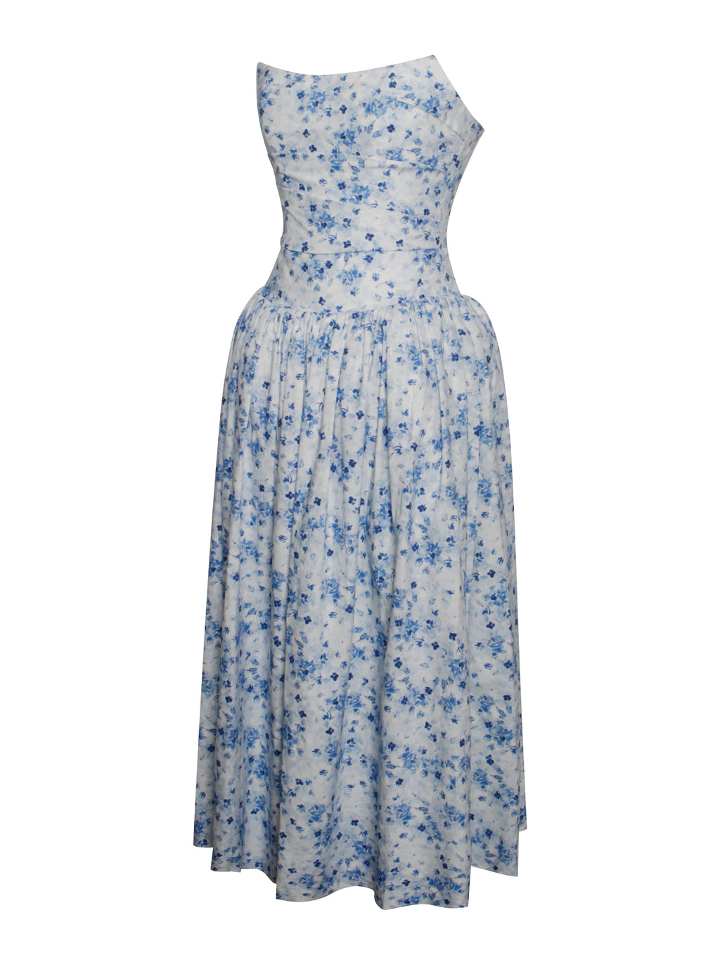 Paloma Blue Print Linen Corset Draping Top Midi Dress - HOUSE OF SHE