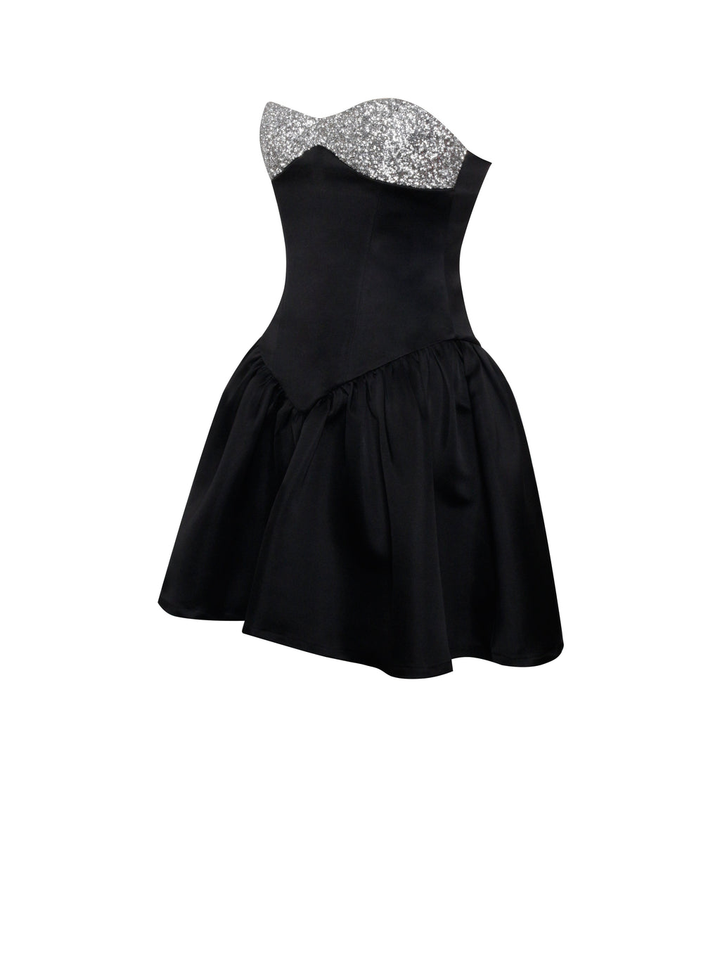 Silvi Black Satin Crystal Mini Dress  HOUSE OF SHE
