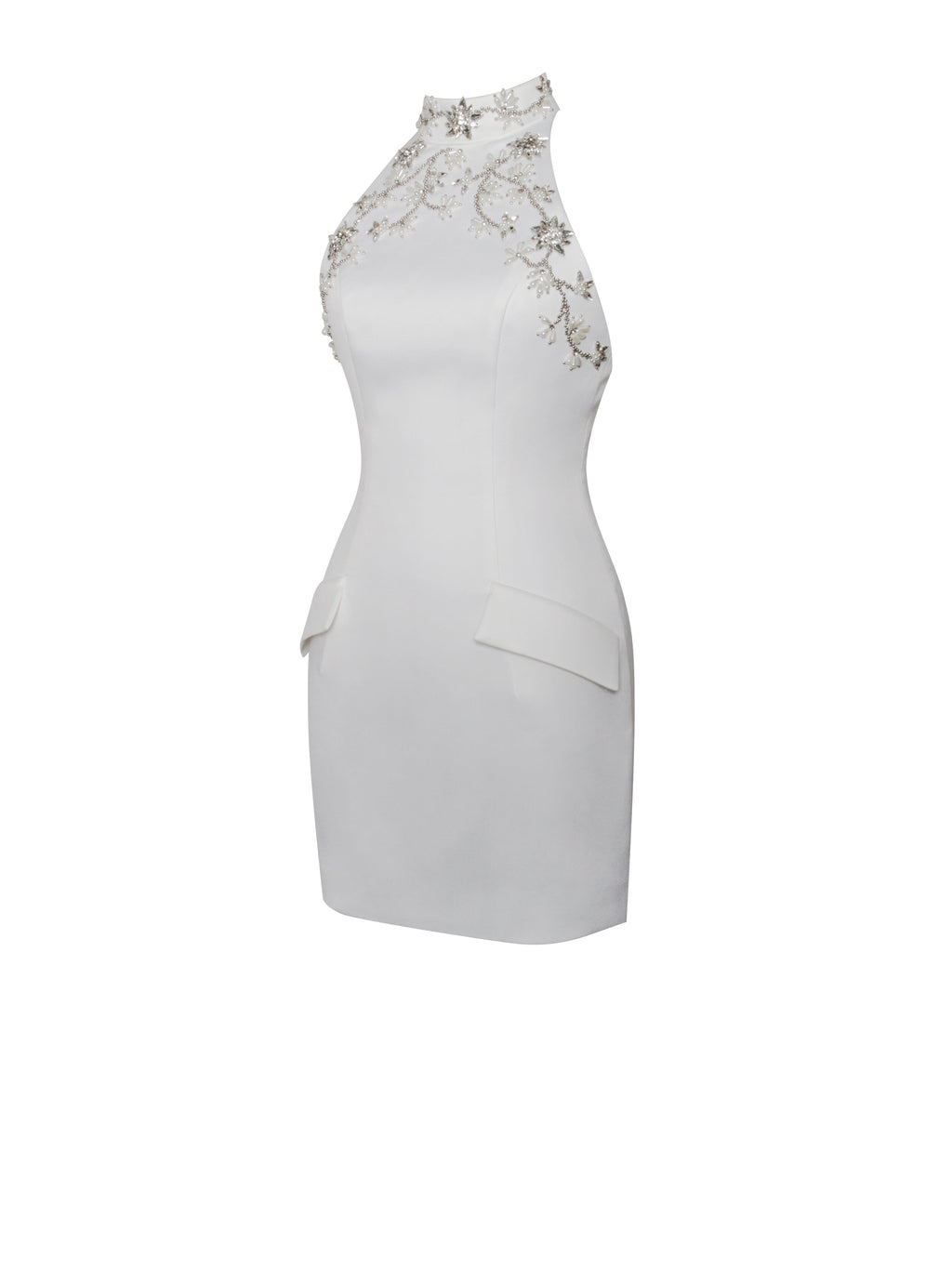 Ori White Halter Pearl Mini Dress - HOUSE OF SHE