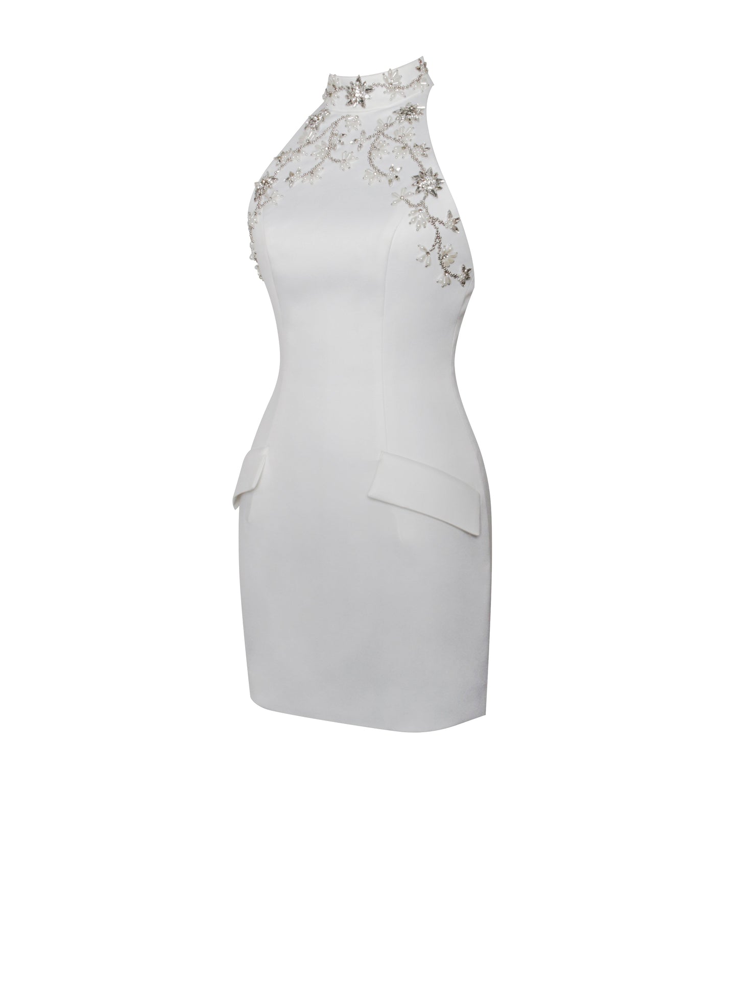 Ori White Halter Pearl Mini Dress