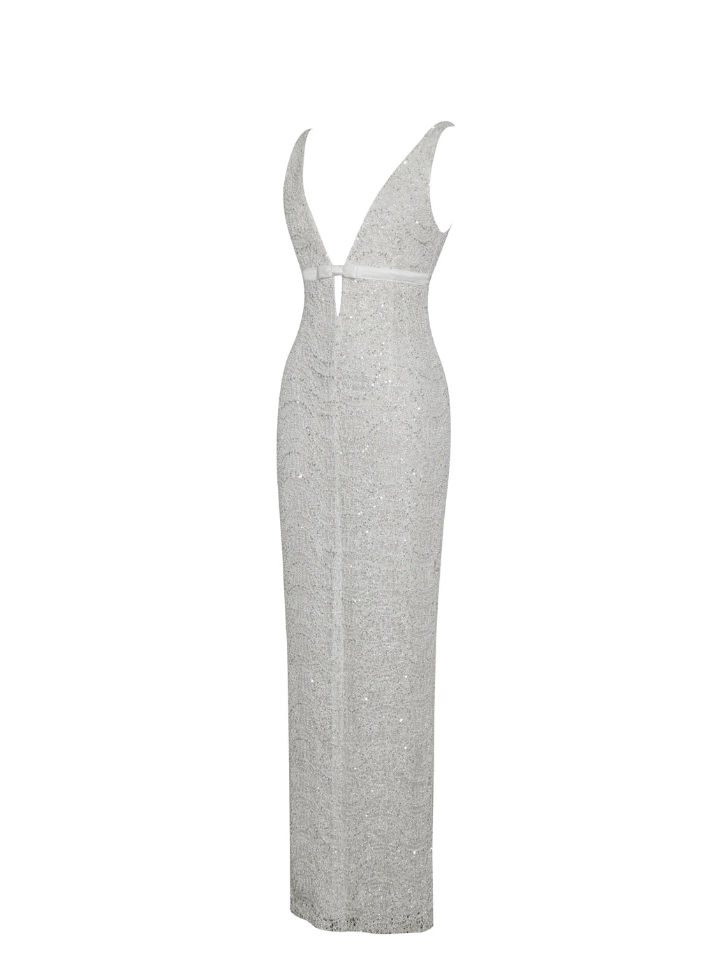 Adelaide White Beaded Sequin Net Bodycon Gown
