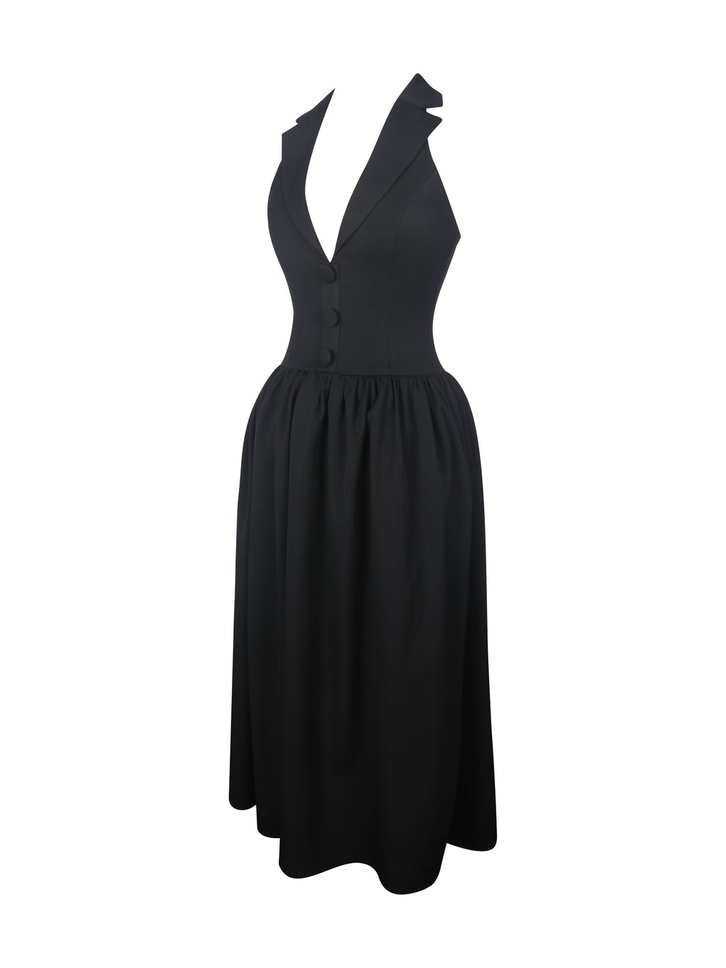 Delaney Black Lapel Halter Midi A-Line Dress