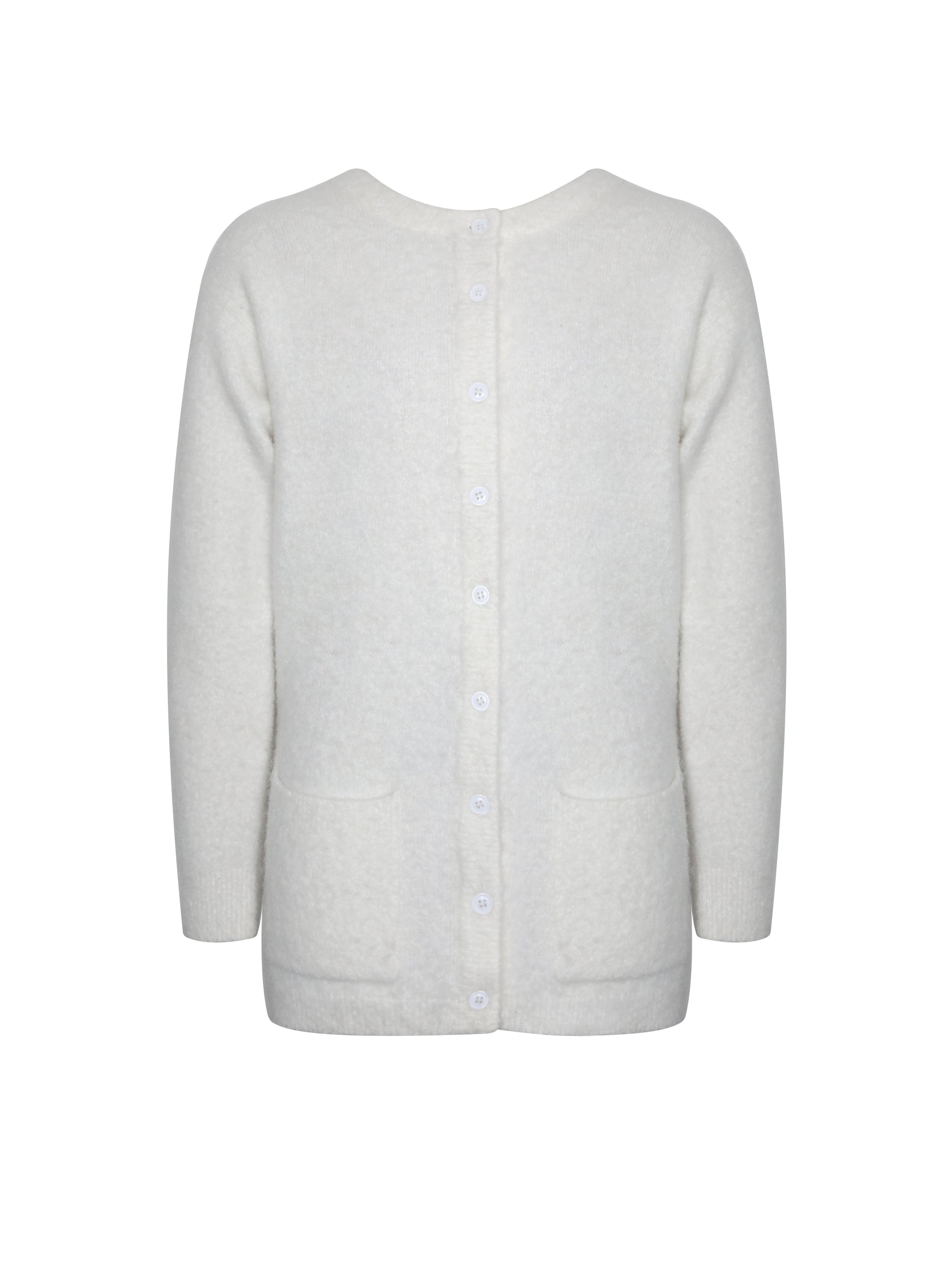 Orla White Wool-Blend Ribbed Knit Cardigan