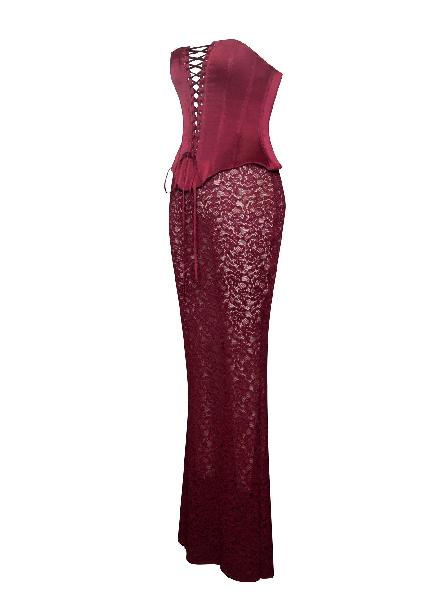 Lucinda Satin Lace Corset Maxi Dress