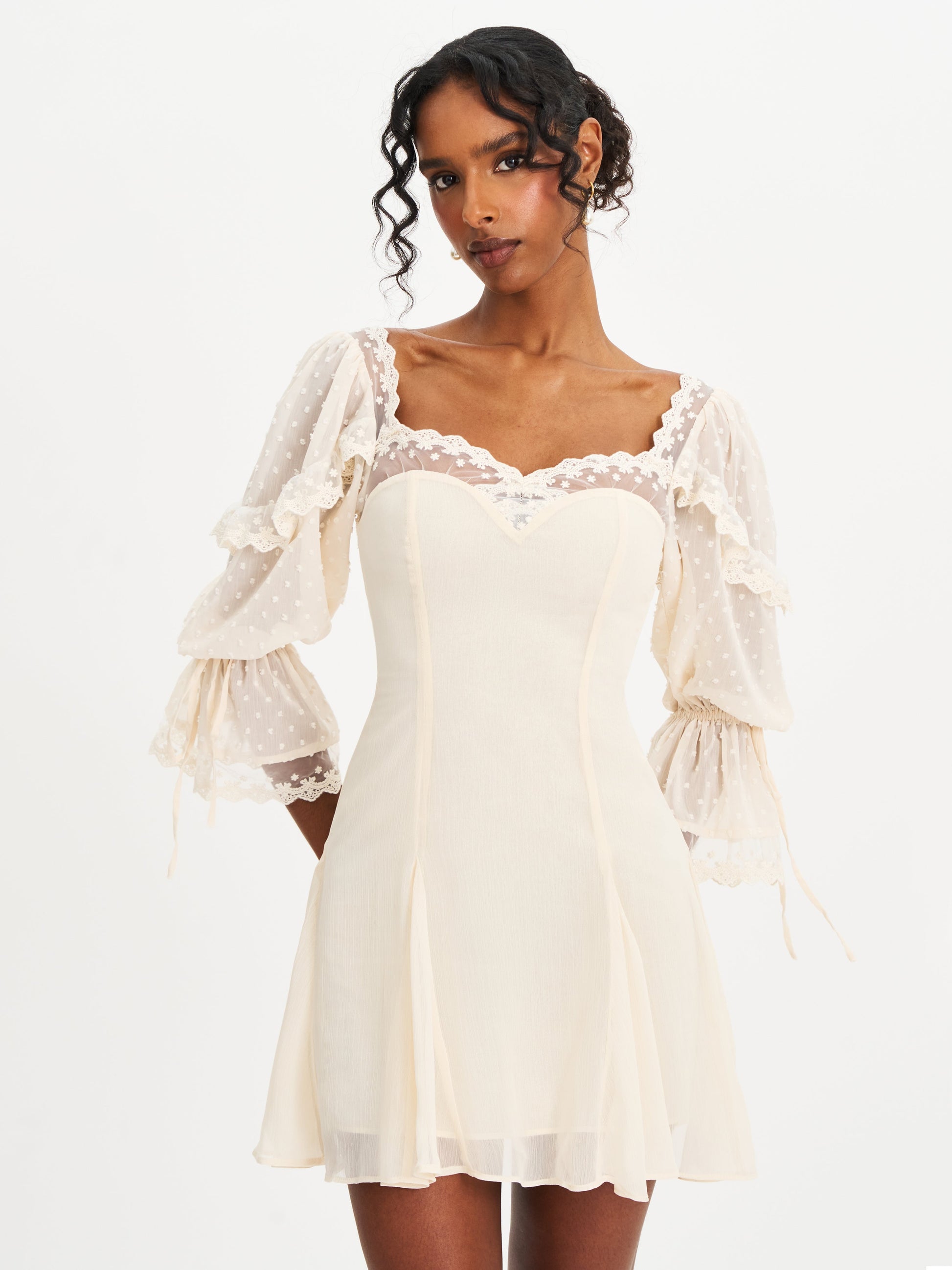 Zakira Lace Trim Half Sleeve Mini Dress - HOUSE OF SHE