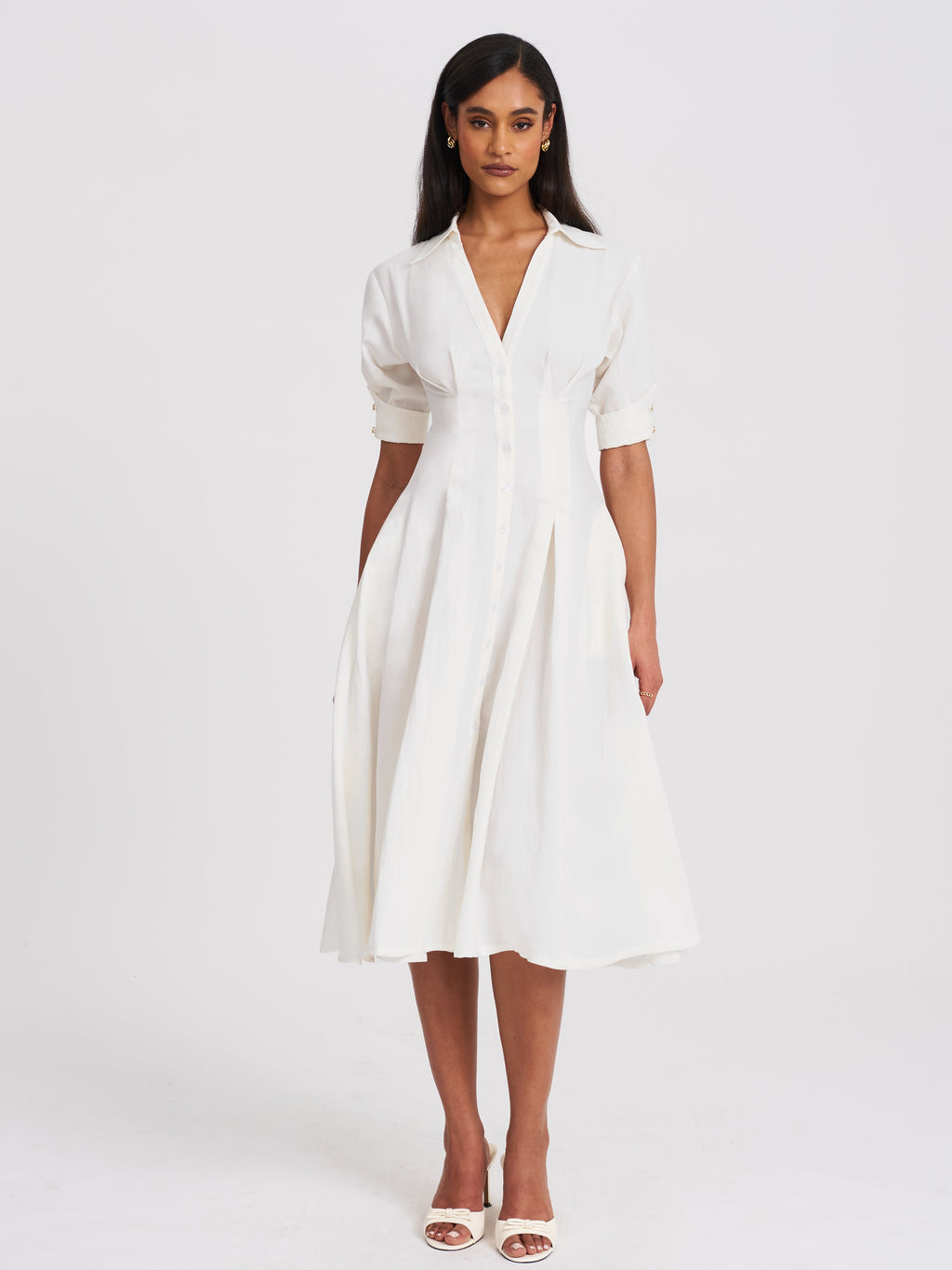 Palina Lyocell Pleated Midi Preppy Shirt Dress - HOUSE OF SHE
