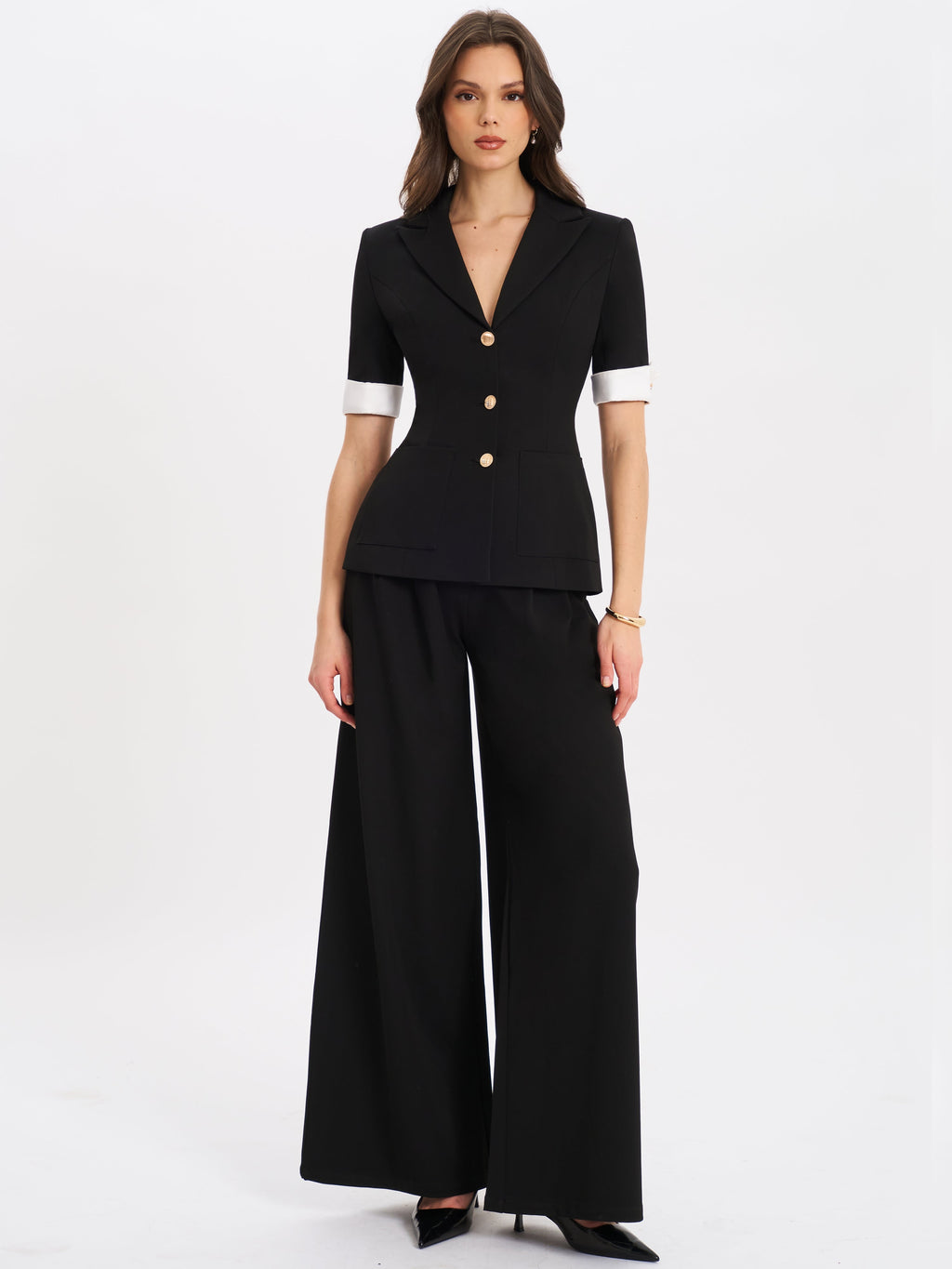 Aleeza Black Wide Leg Suit Pants - HOUSE OF SHE