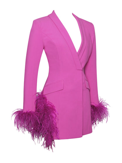 Madeline Fuchsia Feather Trim Blazer Dress  HOUSE OF SHE