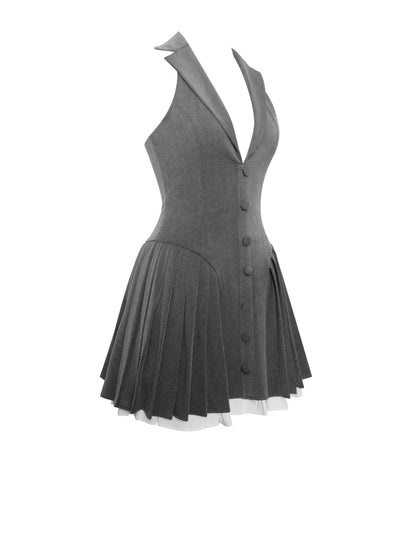 Hazel Grey Preppy Halter Mini Dress