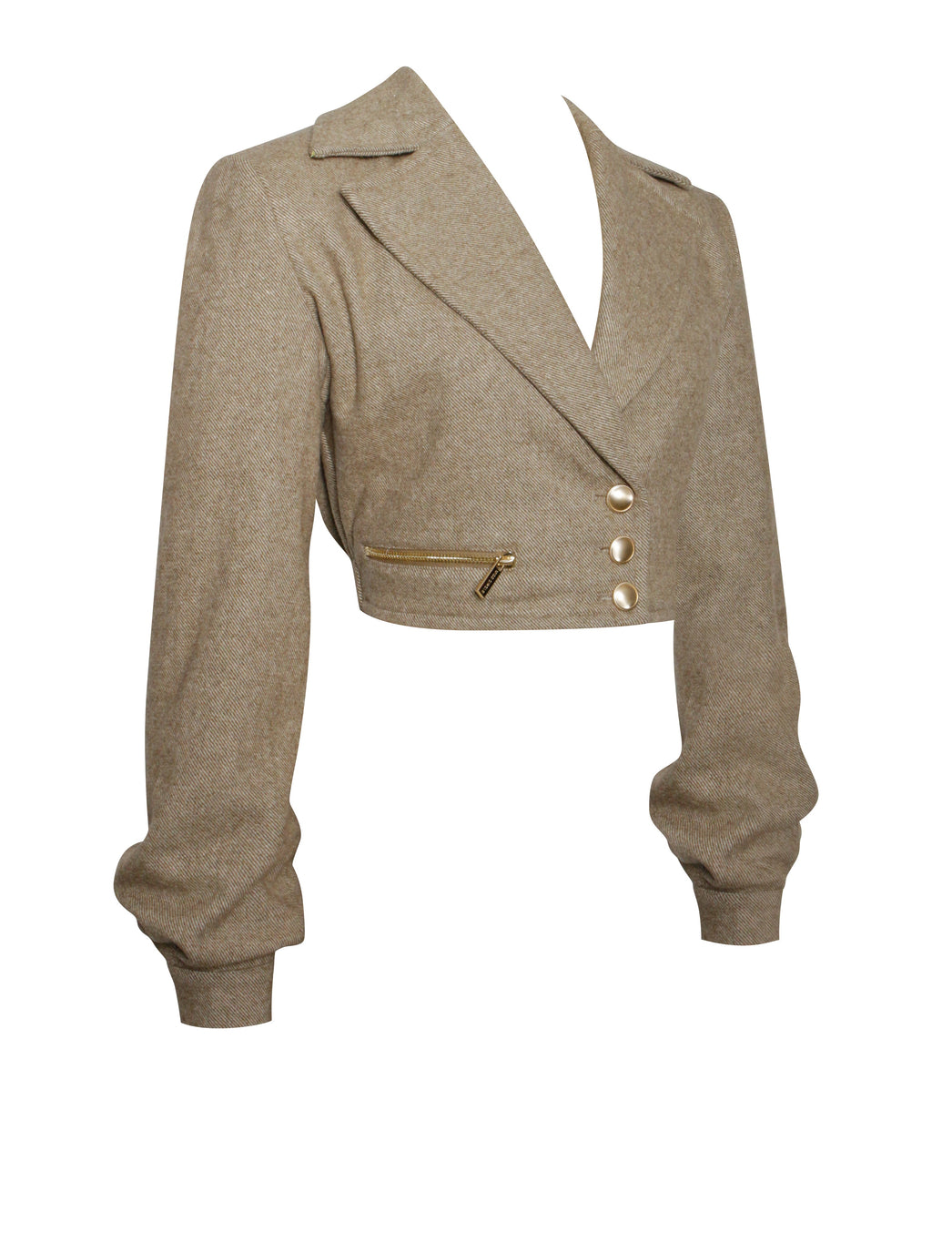 Bailee Vintage Cropped Twill Wool Blend Blazer Jacket - HOUSE OF SHE