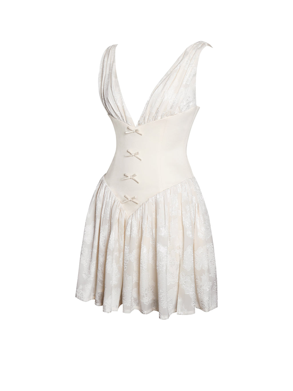 Zahara Off White Jacquard Drop Waist Mini Dress - HOUSE OF SHE