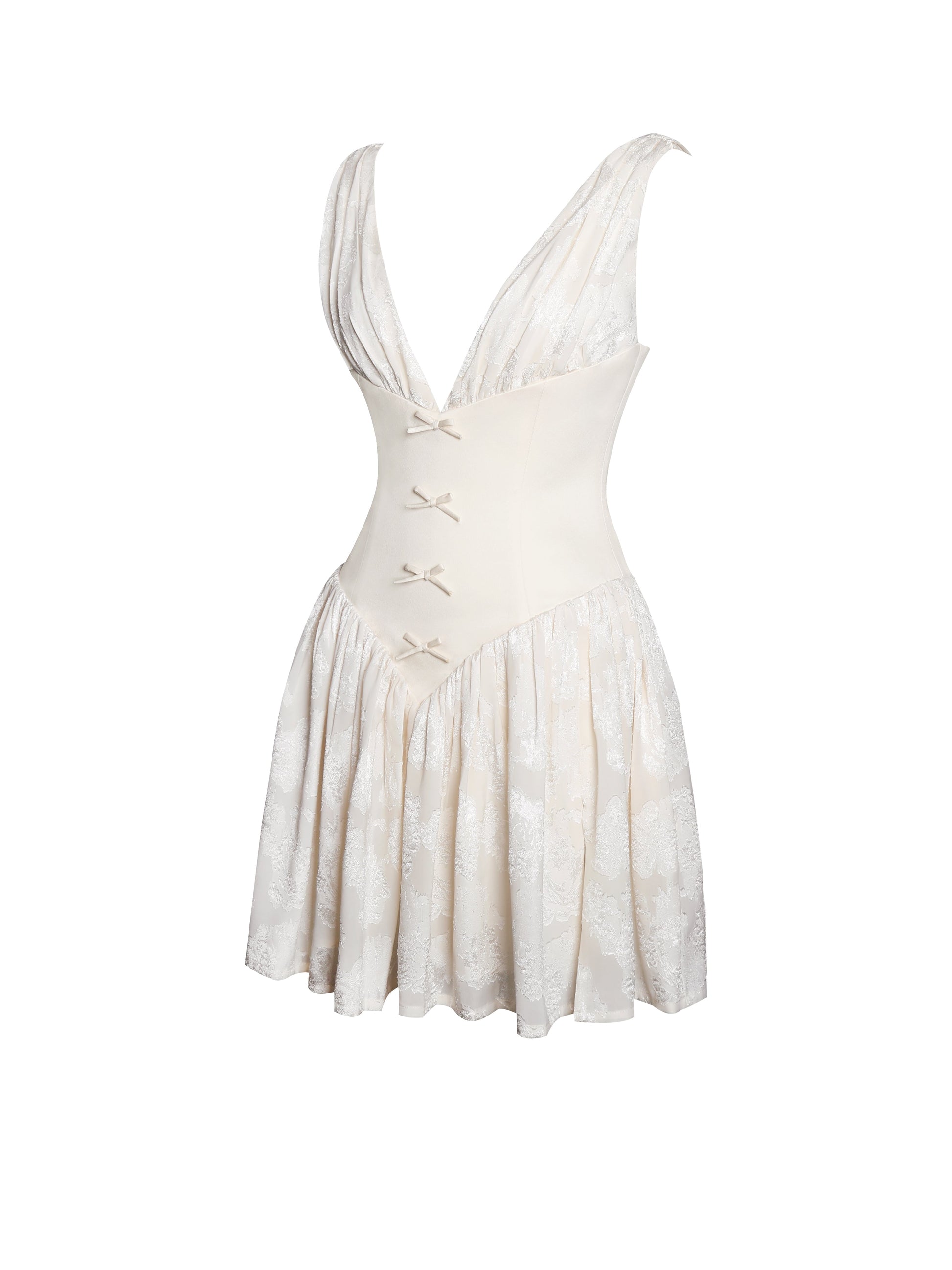 Zahara Off White Jacquard Drop Waist Mini Dress - HOUSE OF SHE