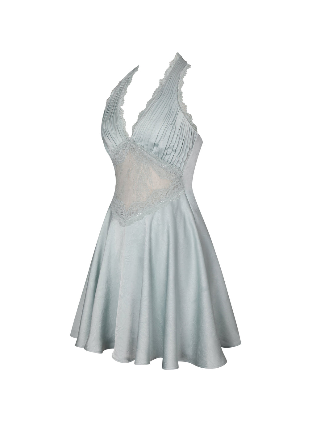 Rianna Light Sage Crinkle Satin Halter Mini Dress