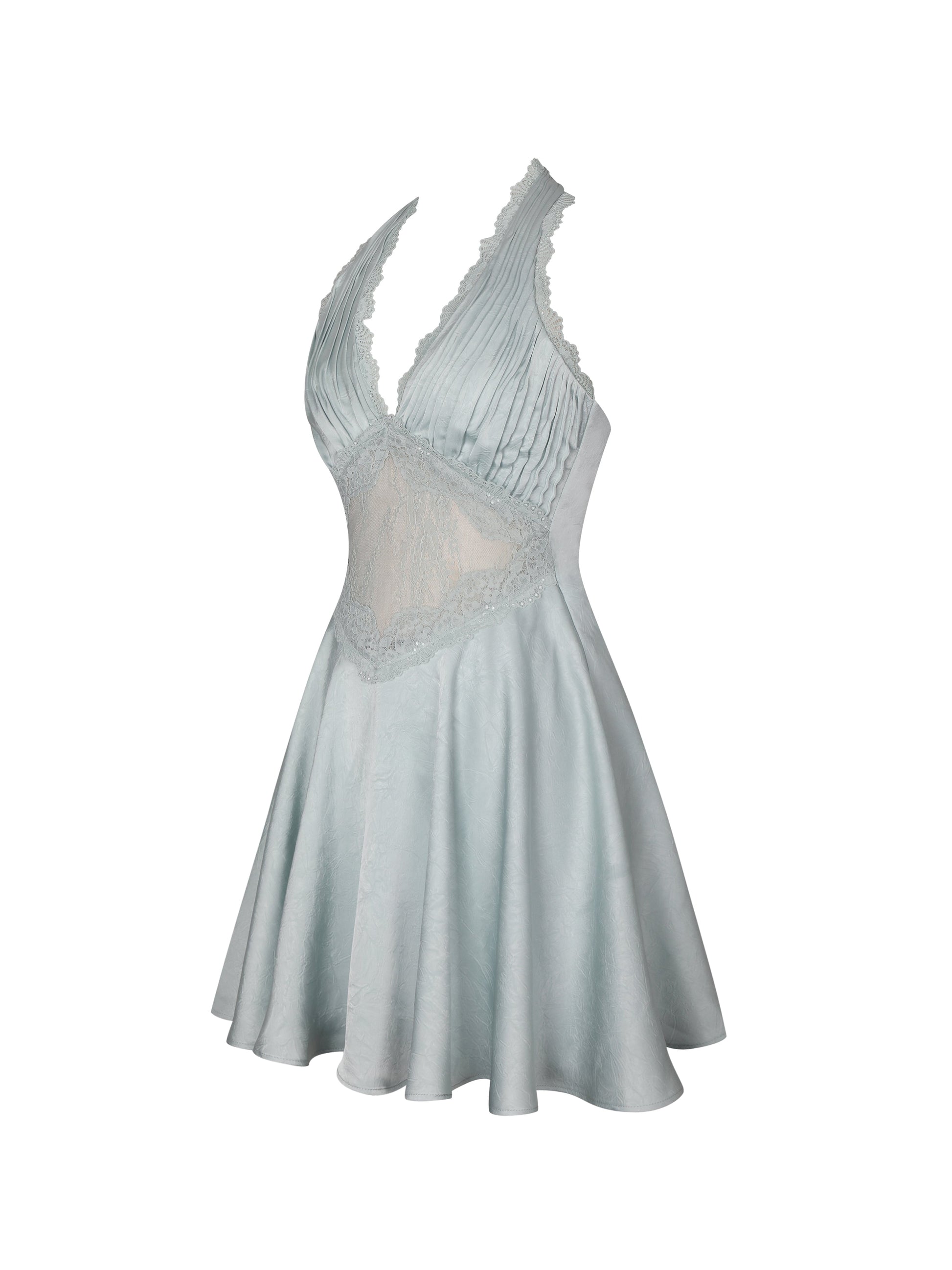 Rianna Light Sage Crinkle Satin Halter Mini Dress