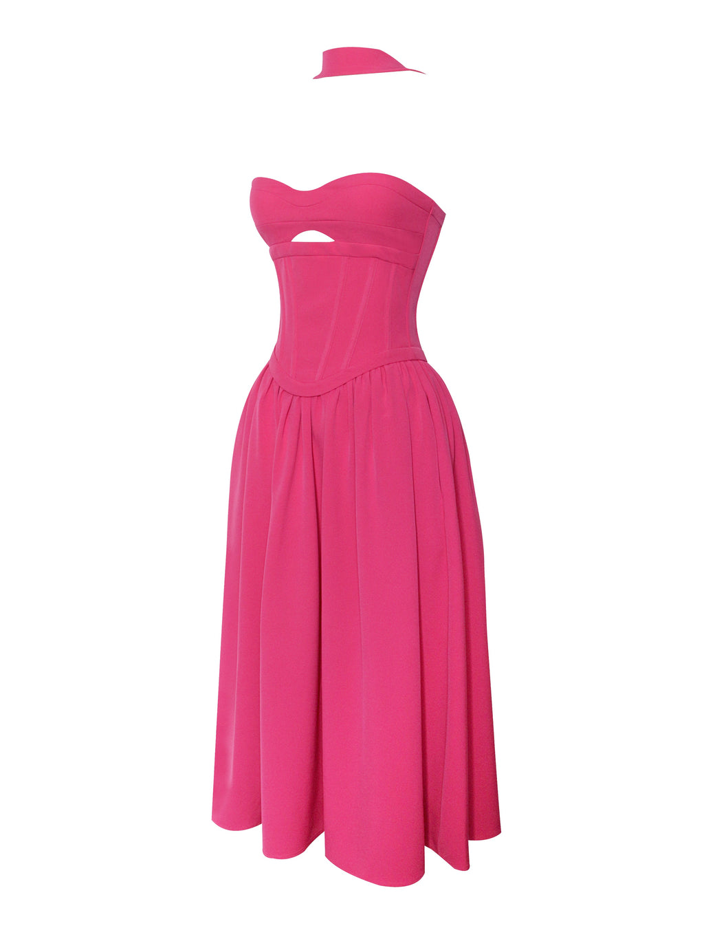 Maia Fuchsia Halter Neck Corset Midi Sundress  HOUSE OF SHE