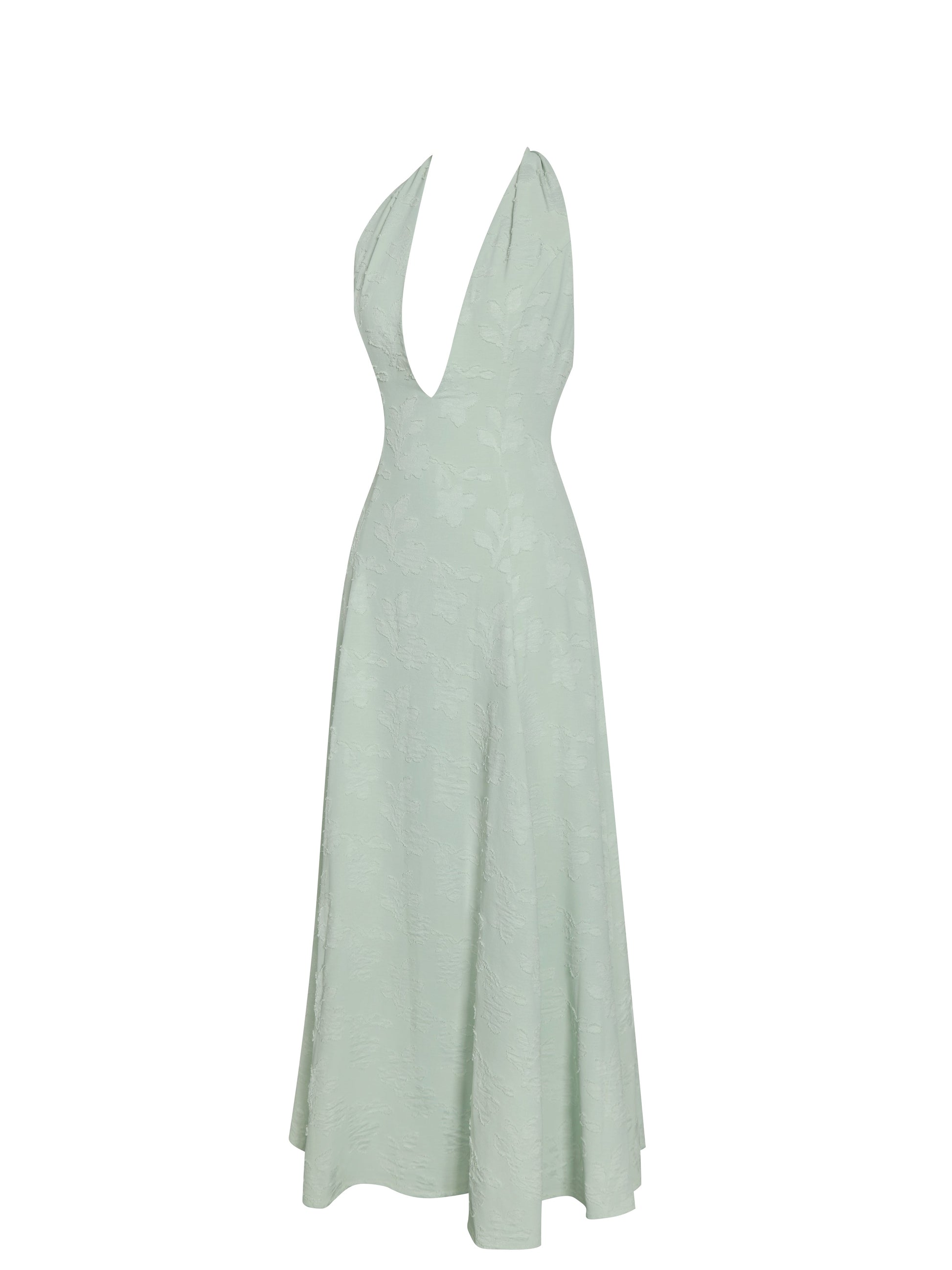 Magda Mint Green Deep V Neck Halter A-line Midi Dress - HOUSE OF SHE
